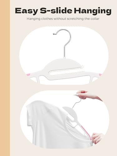 Image of HOUSE DAY Pink Plastic Hangers 50 Pack, Slim Space Saving, Non Slip Hangers with Rubber Pads, Sturdy Coat Hanger for Closet, S-Shaped Clothes Hanger for Shirt, Suit, Pant, Skirt | Space saving closet organizer, heavy duty S-shape, rubber grip pads help keep shirts, suits, coats, pants, skirts in place