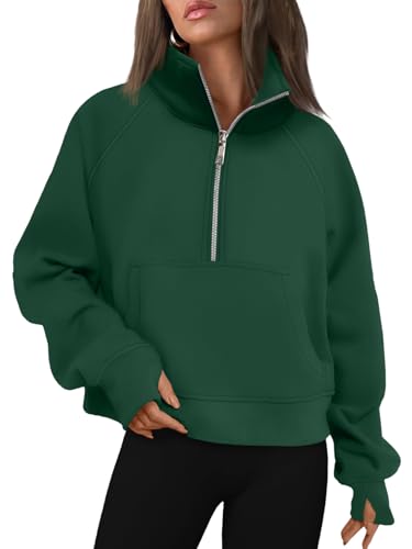 AUTOMET Womens Sweatshirts Half Zip Fleece Pullover Fall Outfits Dark Green