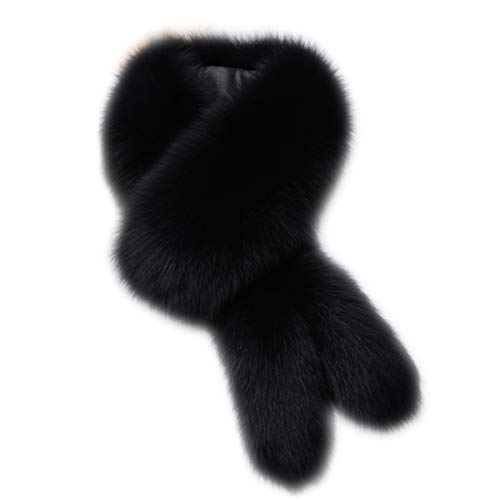 DTLDYG Femme Écharpe Véritable Fourrure de Renard Dames Châle Col en Fourrure d’hiver Chaud Mariage Fête (Noir)