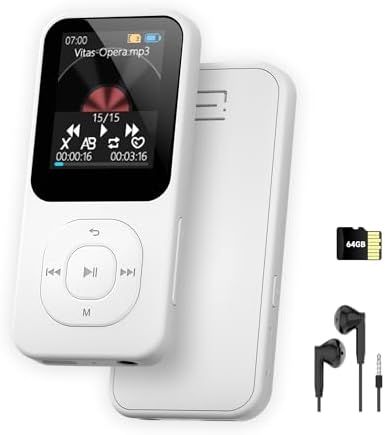 Retro-Style MP3 Player with Bluetooth 5.3, 64 GB Mini Music Player for Sports with Built-in Speaker, Voice Recorder, Works Offline, 30H Longer Battery Life, Quick Transmission, Timer Off (White) Retro-Style MP3 Player with Bluetooth 5.3, 64 GB Mini Music Player for Sports with Built-in Speaker, Voice Recorder, Works Offline, 30H Longer Battery Life, Quick Transmission, Timer Off (White)