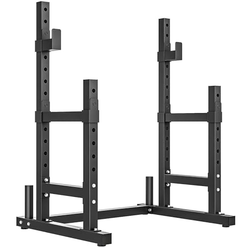 SPORTNOW Support de balancier design à double étagère, squat rack hauteur réglable avec porte-disques et barres de support, rack, barre multifonction pour...