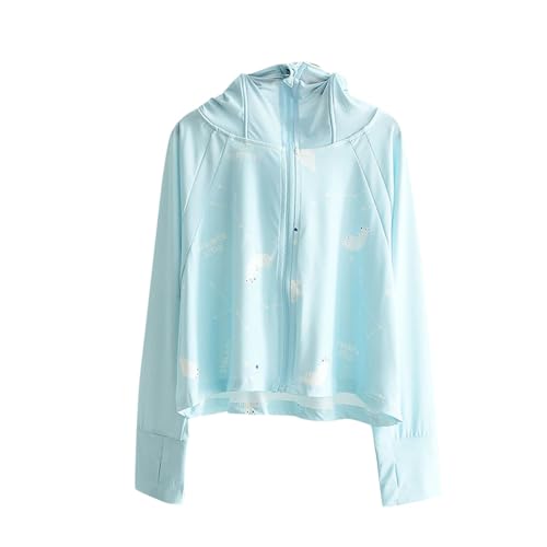 Kids Sun Hoodies Cute Bear Print Zip-Up Cooling Shirts Girls Boys UPF50+ Sun Protection Loose Hooded Jacket for 3-14 Years