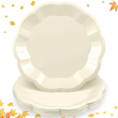 Image of NatNarr 30 Pcs Cream Paper Plates 9 Inch Elegant Beige Fall Party Plates