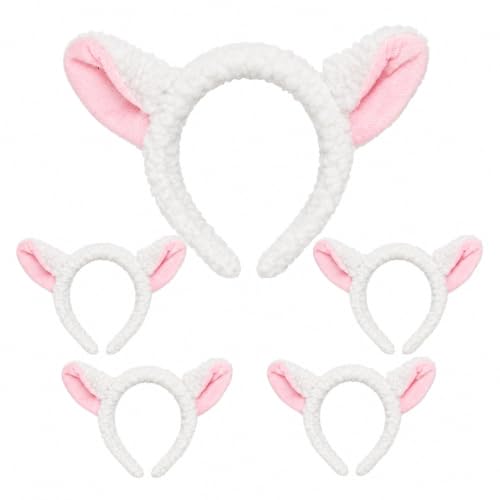 LUOZZY 5pcs Adorable White and Pink Lamb Ears Headband for Halloween Cosplay Parties Fancy Hair Accessory Photo Props