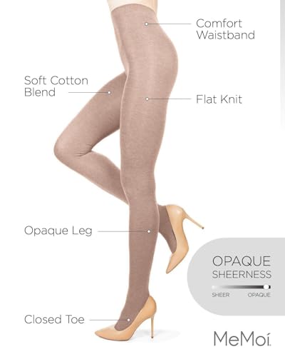 MeMoi Brooklyn Flat Knit Cotton Tights for Women, Cozy and Stretchy Soft Sweater Tights - Sizes XS to 5x-6x3