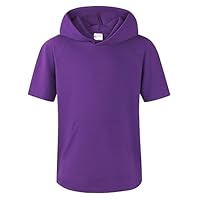 Spring&Gege Boys Light Weight Short Sleeve Hoodie Casual Solid Pullover Hooded T-shirt with Pocket, Purple, 9-10 Years