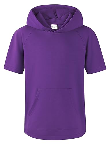 Image of Spring&Gege Boys Light Weight Short Sleeve Hoodie Casual Solid Pullover Hooded T-shirt with Pocket