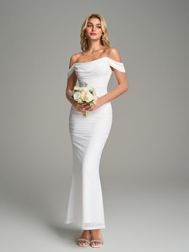 KUTUMAI Schulterfreies Maxikleid mit Rüschen, figurbetont, formell, für Hochzeitsgäste – Bild 4