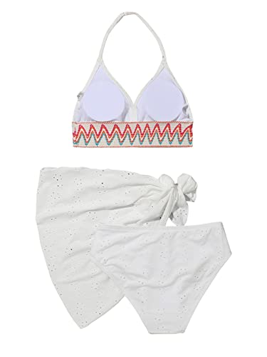 Verdusa Girl's 3 Piece Halter Bikini Sets Bathing Suit with Cover Up Skirt2