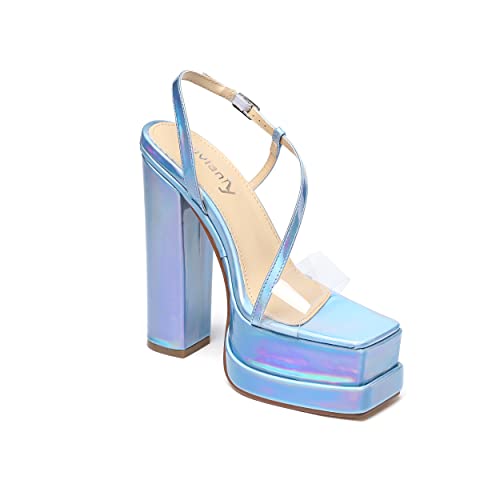 Vivianly Women'S Platform Heels Sandals Square Open Toe Clear Strap High Block Chunky Adjustable Buckle Shoes thumb #2