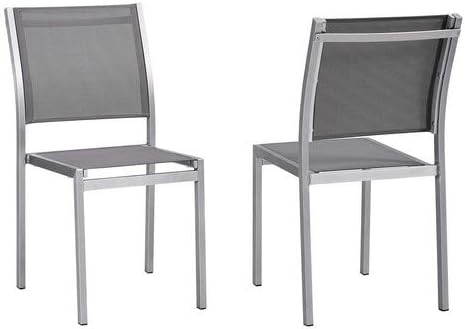 Modway Shore Outdoor Patio Aluminum Set of 2 Side Chair in Silver Gray