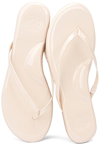 Image of INMINPIN Flat Flip Flops with Arch Support for Women - Memory Foam Flats Summer Sandals 2026 - Ultra Comfort Vegan Leather Thong Sandals Summer Beach Slide