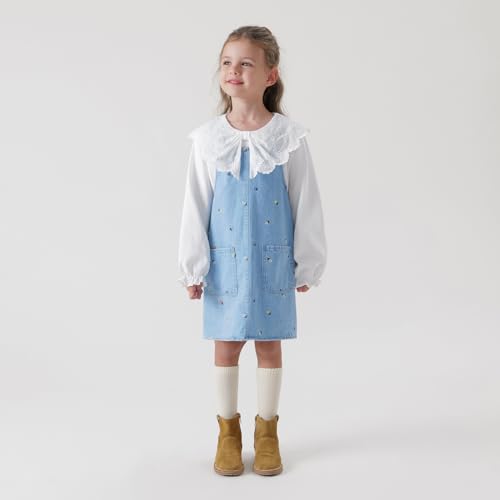MARC&JANIE Girls Halter Denim Dresses Cotton Jeans Strappy Skirts Kids Embroidered Dress 2401093