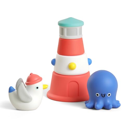 Itzy Ritzy Stack & Squirt Bath Toys, Stackable Lighthouse Set (Nautical)