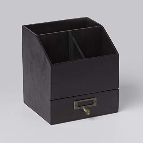 Black Friday 🔥 American Metalcraft PWBC8 Poplar Wood Caddy with Drawer, Black, 6 5/8-Inches
