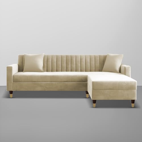Image of Casaliving Garcia L Shape Sofa Set for Living Room Premium Fabric Sofa (4 Seater RHS, Cream)