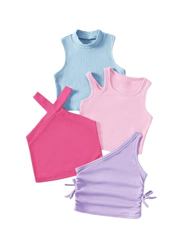 Image of OYOANGLE Toddler Girl's 4 Pack Ribbed Knit Crop Tank Tops Set One Shoulder Summer Camisole
