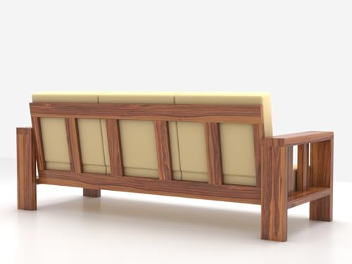 Image of Sheesham Wooden 3 Seater Sofa for Living Room | Solid Wood Sofa | Rosewood Sofa Set for Home & Office | Lounge (Natural, 3 Seater)