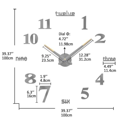 VANGOLD Frameless DIY Wall Clock 3D Mirror Wall Clock Large Mute Wall Stickers for Living Room Bedroom Home Decorations