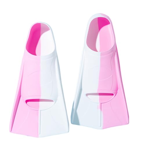 ENEN Aletas de Natación Cortas Ajustables para Piscina, Talla 30-47 Aletas de Entrenamiento Silicona para Niños et Adulto Unisex para Piscina, Snorkel, Entrenamiento (BS20 Rosa Blanco,S(36-38))