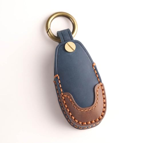 Image of Keyzone Dual Leather Key Cover for Baleno, Ciaz, Ignis, SCross, Vitara Brezza, Urban Cruiser 3 Button smart Key (Blue-Brown)
