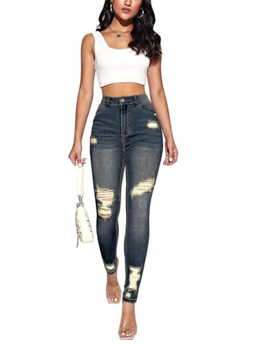 Image of KUNMI Women's Ripped Skinny Jeans Distressed Stretchy Denim Pants