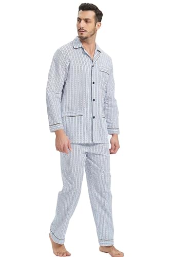 Image of GLOBAL Mens Pajamas Set, 100% Cotton Woven Drawstring Sleepwear Set with Top and Pants /Bottoms