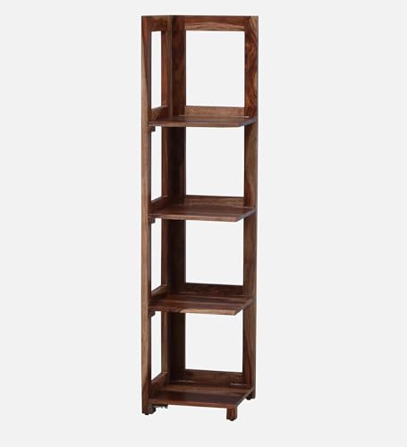 Image of Genuine Decor Sheesham Wood Corner Shelf Rack | 4-Tier Wooden Corner Stand for Living Room, Bedroom & Office | Multipurpose Corner Book Shelf Display Rack (Walnut Finish)