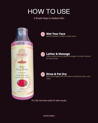 Image of Khadi India Rose Face Wash, for All Skin Types, with Rose Water and Sandalwood Extract, 210 ml