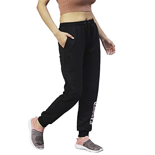 Image of Rigo Regular Fit Terry Joggers for Women | Stretchable Straight Relaxed Fit Track Pants for Women | Stylish Joggers for Women | Lower for Workout, Gym, Sportswear and Casual Wear Black