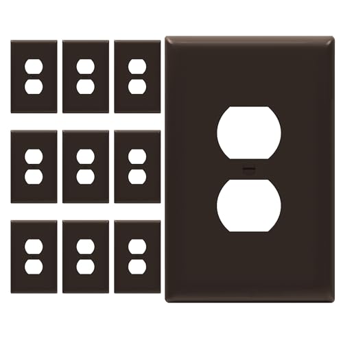 Image of ENERLITES Duplex Receptacle Outlet Wall Plate, Jumbo Electrical Outlet Covers, Gloss Finish, Oversized 1-Gang 5.51 inch x 3.50 inch, Polycarbonate Thermoplastic, 8821O-BR-10PCS, Brown, 10 Pack