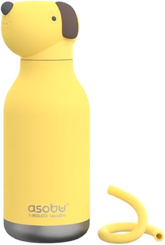 Miniatura 1 de asobu BestieBottle - Botella de agua aislada de acero inoxidable con cabeza de animal suave desmontable, divertida bebida para niños y adolescentes,