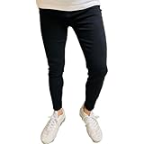 JGG.Men スキニーパンツ スキニーデニム ジェギング jegging スキニー スーパースキニー スウェットデニム タイト ジョグジーンズ ジーパン ユニセックス ストレッチ ダメージジーンズ (L, ①Black)
