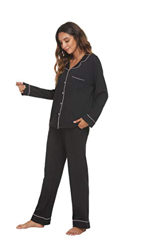 HEARTNICE Womens Pajama Set, Soft Long Sleeve Pajamas & Long Pants with Pockets, Warm Button-up Sleepwear Lounge Pjs2