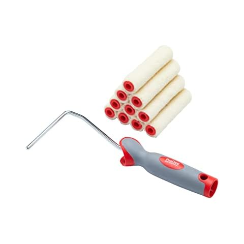 ProDec 11 piece 4 inch Gloss Pile Mohair Mini Paint Rollers and Frame for a Smooth Finish with Gloss and Satin Paint, Varnish and Woodstain on Skirting Boards, Window Sills, Doors, Cabinets, Metal, 4" Cover