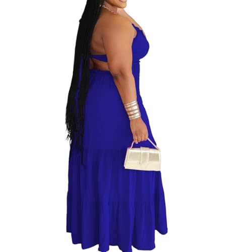 Image of TOPSRANI Womens Sleeveless Maxi Dress Halter Casual Backless Smocked Tiered Ruffle Flowy Sexy Slip Sling Strap Dresses