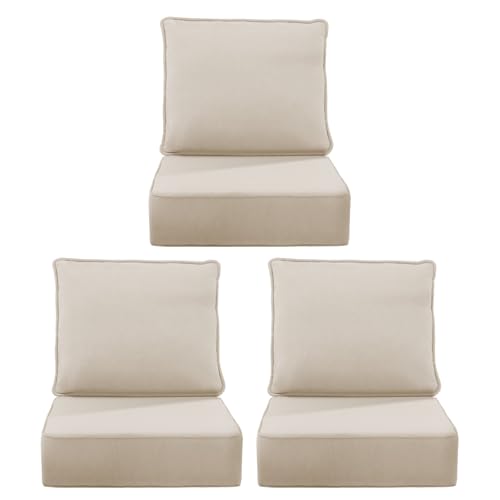 Image of 6 inch Thick Outdoor Chair Cushions, 24 x24 Inch Patio Furniture Cushions Set of 3 with Water Resistant & Removable Cover, UV Resistant, 30D High Density Sponge Patio Cushion, Beige