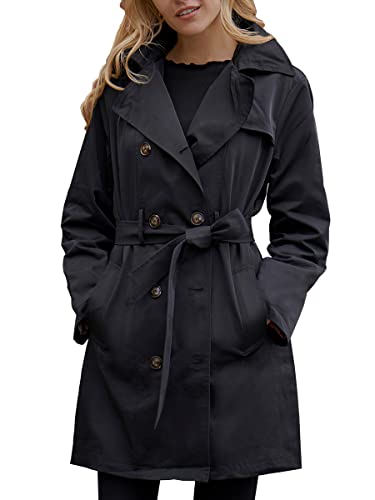 SaphiRose PONCHO Damen Regenjacke Zweireihig Windbreaker Übergangsjacke mit Atmungsaktiv Futter Trenchcoat Schwarz M Cover