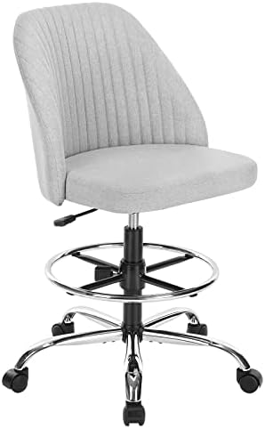 HOMEFLA Drafting Chair, Tall Office Chair Modern Linen Fabric Standing Desk Chair Adjustable Swivel Tall Chair Cute Upholstered Armless Counter Height Office Chairs with Foot-Ring Bar Stool