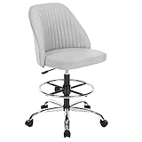 HOMEFLA Drafting Chair, Tall Office Chair Modern Linen Fabric Standing Desk Chair Adjustable Swivel