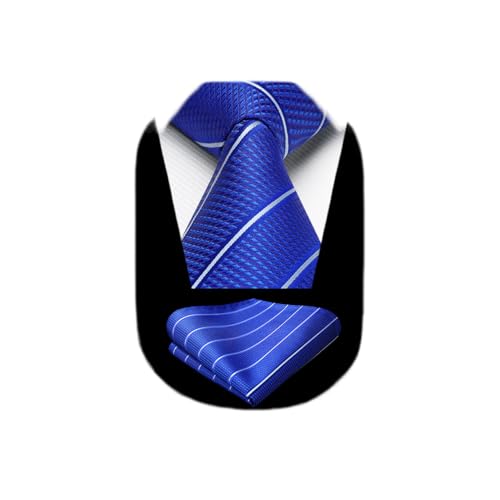Image of HISDERN Mens Striped Ties Classic Silk Woven Tie and Pocket Square Set Formal Business Necktie Handkerchief for Wedding