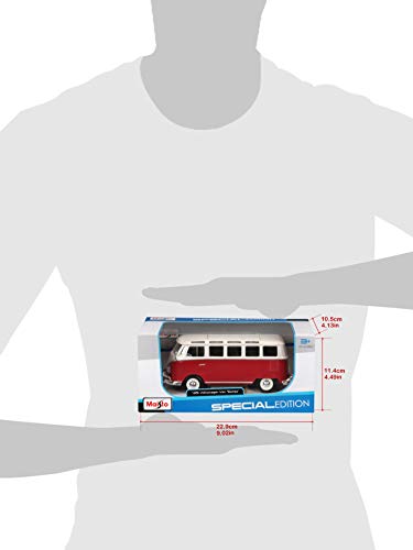 Maisto VW Bus Samba Modellauto im Maßstab 1 25, Türen und Heckklappe zum Öffnen, 20 cm, Farbe wird nach dem Zufallsprinzip versendet, Farblich Sortiert, Blau