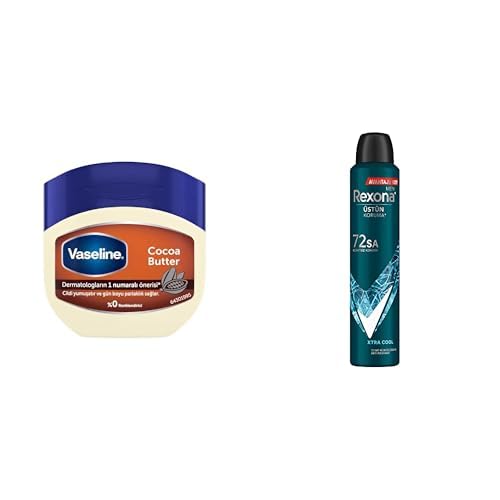 Vaseline Nemlendirici Jel Krem Cocoa Butter, 100 ml ve Rexona Men Erkek Sprey Deodorant Xtra Cool 72 Saat Kesintisiz Üstün Koruma 200 ml