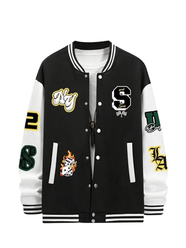 Floerns Men's Letter Graphic Print Long Sleeve Color Block Baseball Jacket3