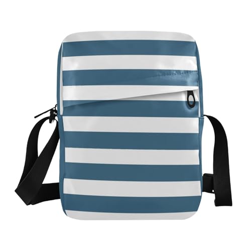 MCHIVER Small Messenger Bag Caribbean Blue Stripes Crossbody Bag for Men Women Sling Shoulder Bags for Cycling Hiking Running