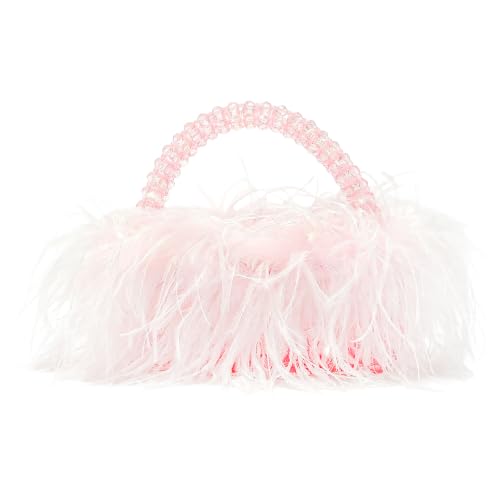 Image of Miuco Real Natural Ostrich Feather Beaded Handbags For Women Handmade | Evening Bags Clutch Purse
