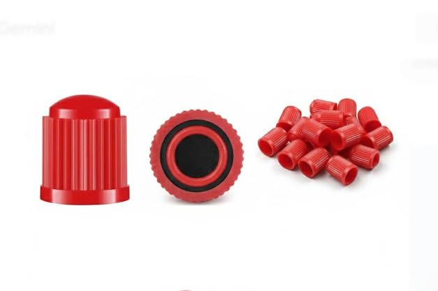 Ventilkappen für Auto-Reifen, Schwarz, 12 Stück, Universal Ventilabdeckungen für PKW, SUV, Motorrad, Fahrrad, Schrader-Ventile (Rot)