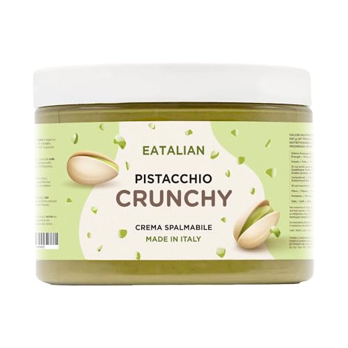 EATALIAN by AMZ BETTER Crema de Pistacho CRUNCHY 500 gr, Crema para Untar con Trozos de Pistacho, Sabor Dulce, Ideal para Pan, para Rellenar Postres, Helados, Dubai Chocolate, Made in Italy