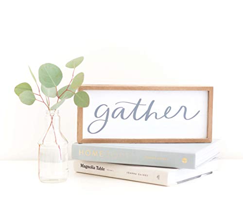 image for word+joy Wooden Gather Sign for Farmhouse Home Decor | 12x5-Inch Rusti