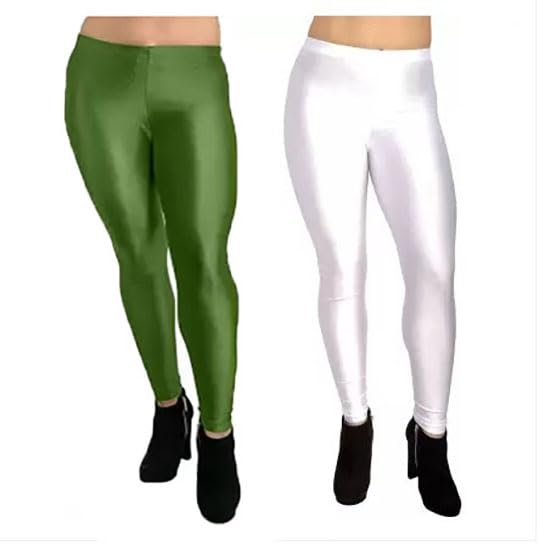 cron New Trend Shiny Churidar Leggings Combo for Women and Girls (Pack of 2) (XL, Mehndi & White)-picture-43